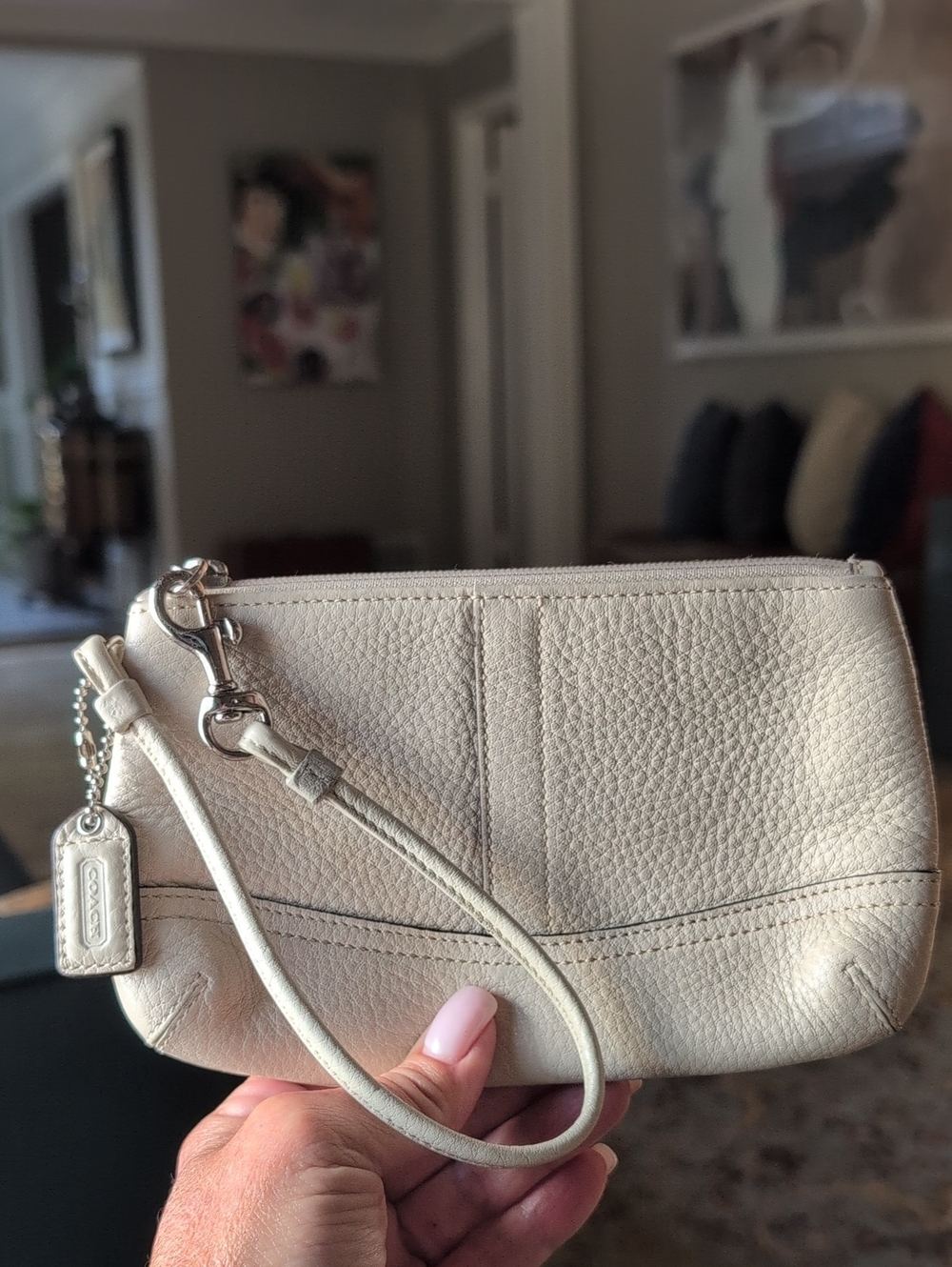 Coach Cream Pebbled Leather Wristlet with Hangtag